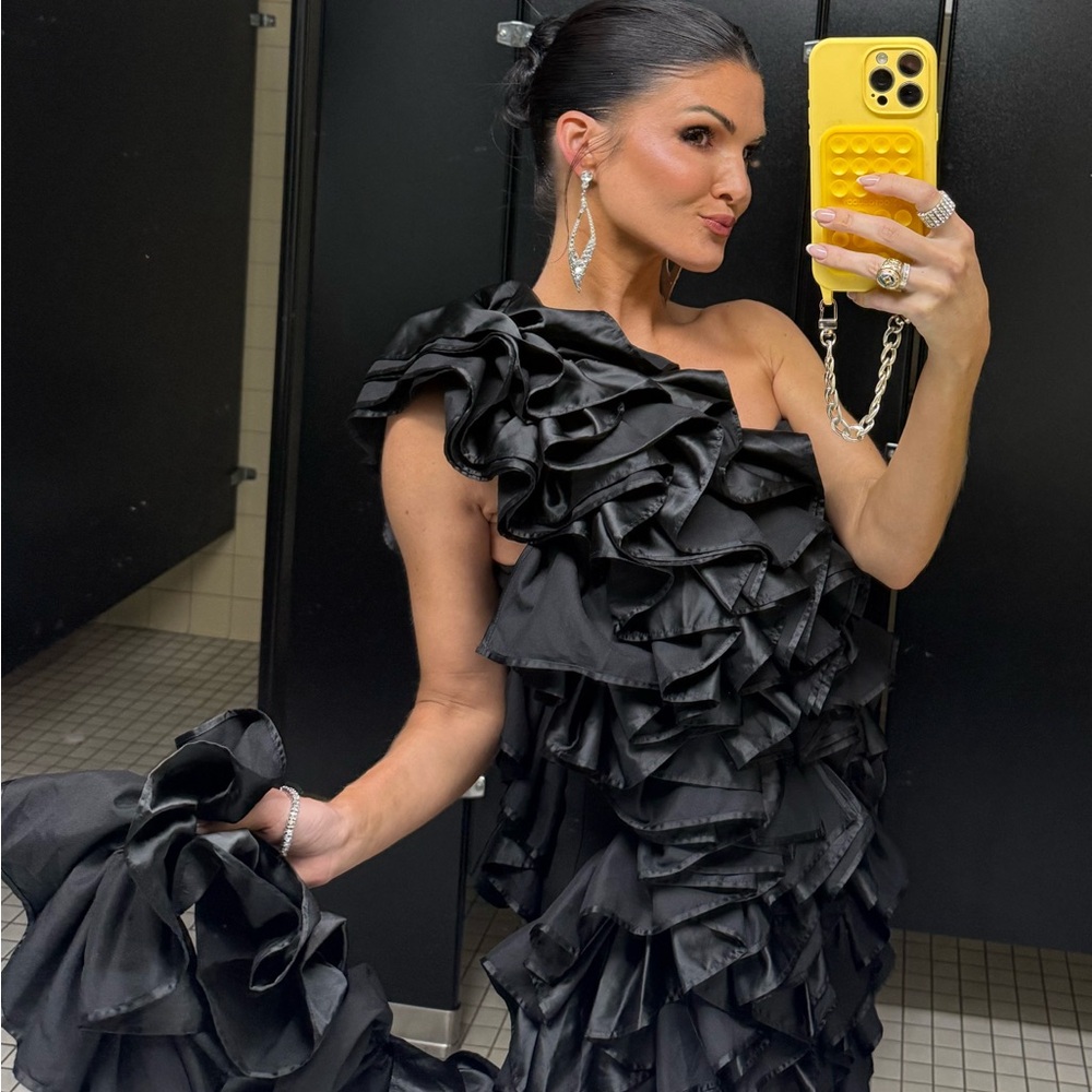 AKIRA Black Ruffled One-Shoulder Dress